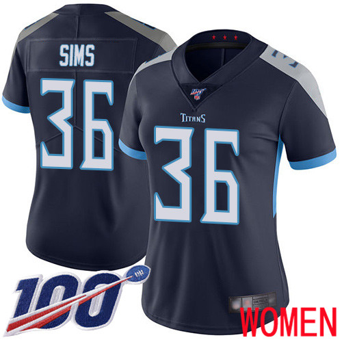 Tennessee Titans Limited Navy Blue Women LeShaun Sims Home Jersey NFL Football #36 100th Season Vapor Untouchable->tennessee titans->NFL Jersey